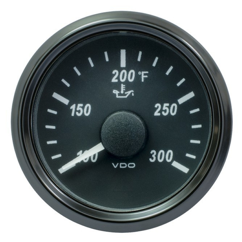 VDO SingleViu 2426 Engine Oil Temperature 300°F Black 52mm Amber Lighted w Red Pointer gauge